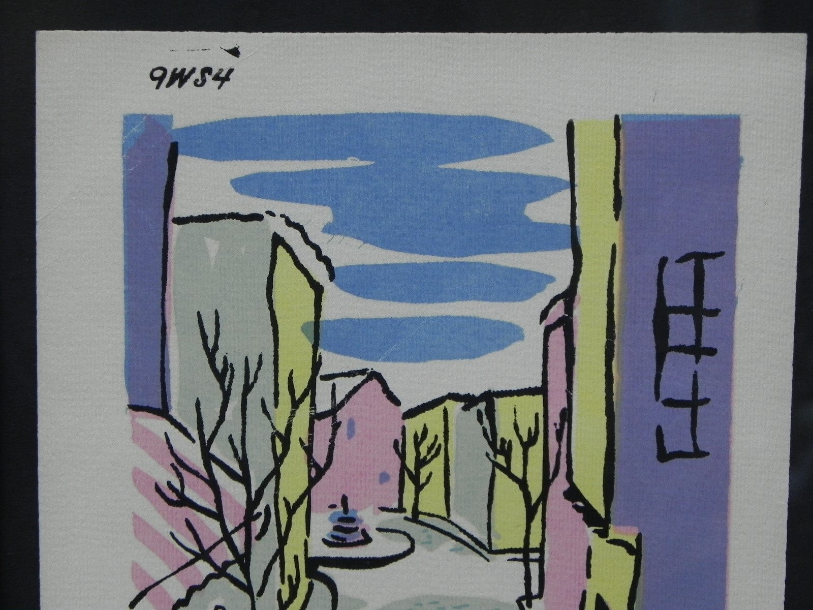 I Like Mike's Mid Century Modern Wall Decor & Art Mid-Century Lithograph by Wylie Newly Framed-Street Scene with Café, Back Fountain & Truck, Pastel Colors