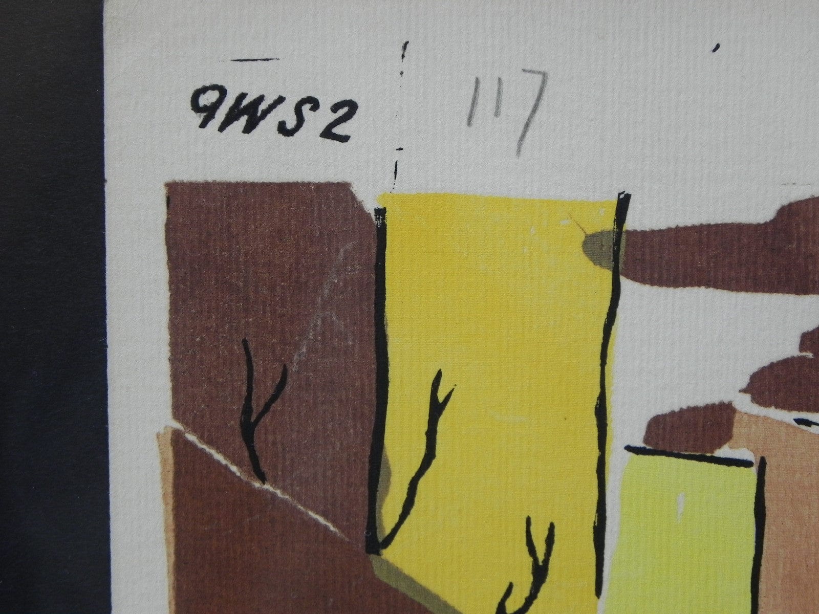 I Like Mike's Mid Century Modern Wall Decor & Art Mid-Century Lithograph by Wylie Newly Framed-Street Scene with Café, Truck & Front Fountain, Brown & Yellow (a)