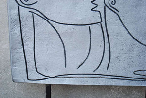I Like Mike's Mid-Century Modern Wall Decor & Art Modern Picasso-like Grey Flat Ceramic Table Sculpture of Man & Woman