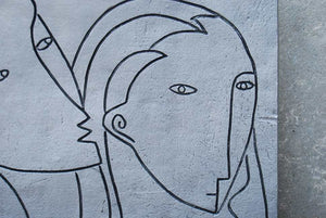 I Like Mike's Mid-Century Modern Wall Decor & Art Modern Picasso-like Grey Flat Ceramic Table Sculpture of Man & Woman