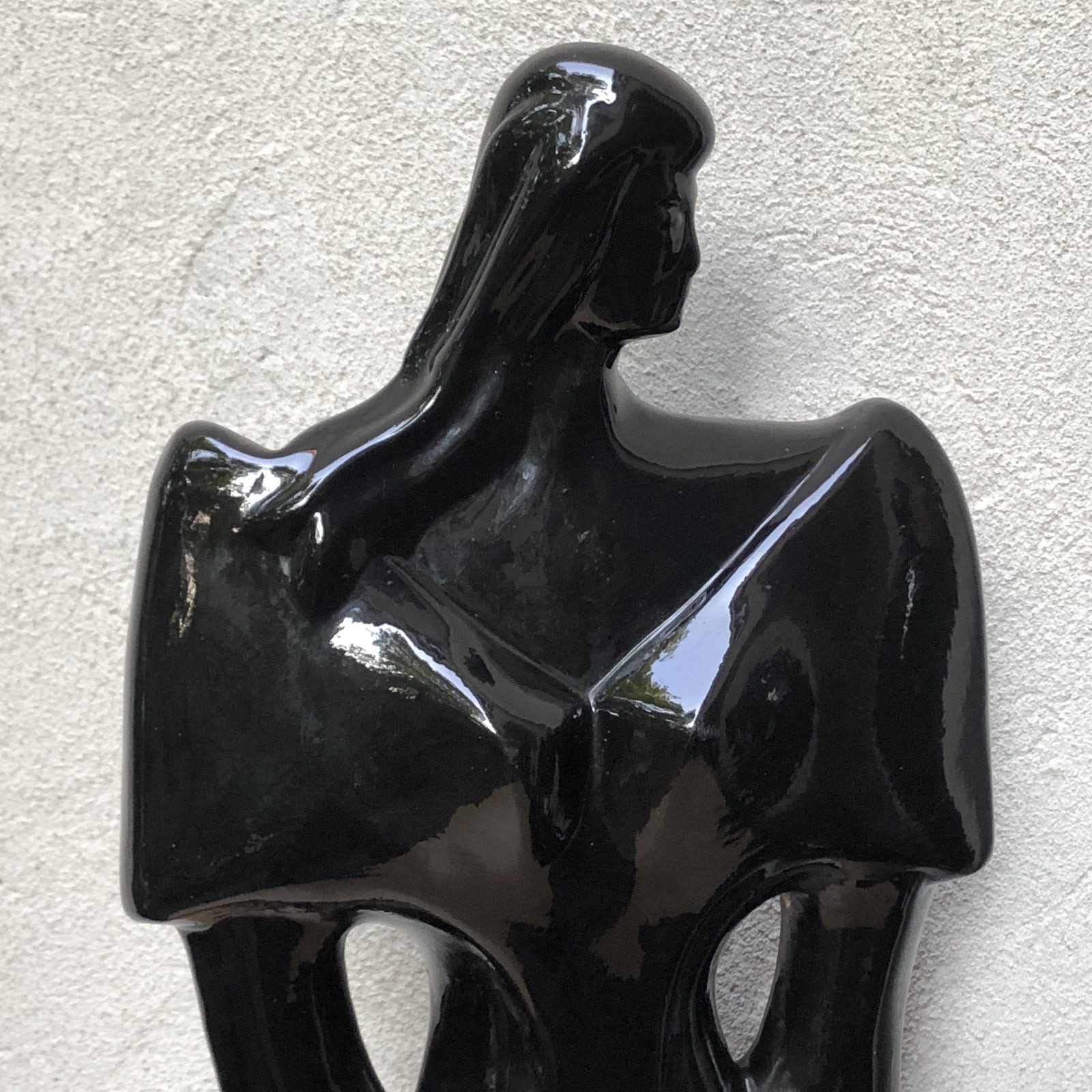 I Like Mike's Mid Century Modern Wall Decor & Art Neo Deco Black Ceramic Man & Woman Table Sculptures, 1980's