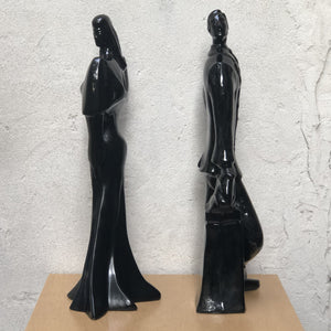 I Like Mike's Mid Century Modern Wall Decor & Art Neo Deco Black Ceramic Man & Woman Table Sculptures, 1980's