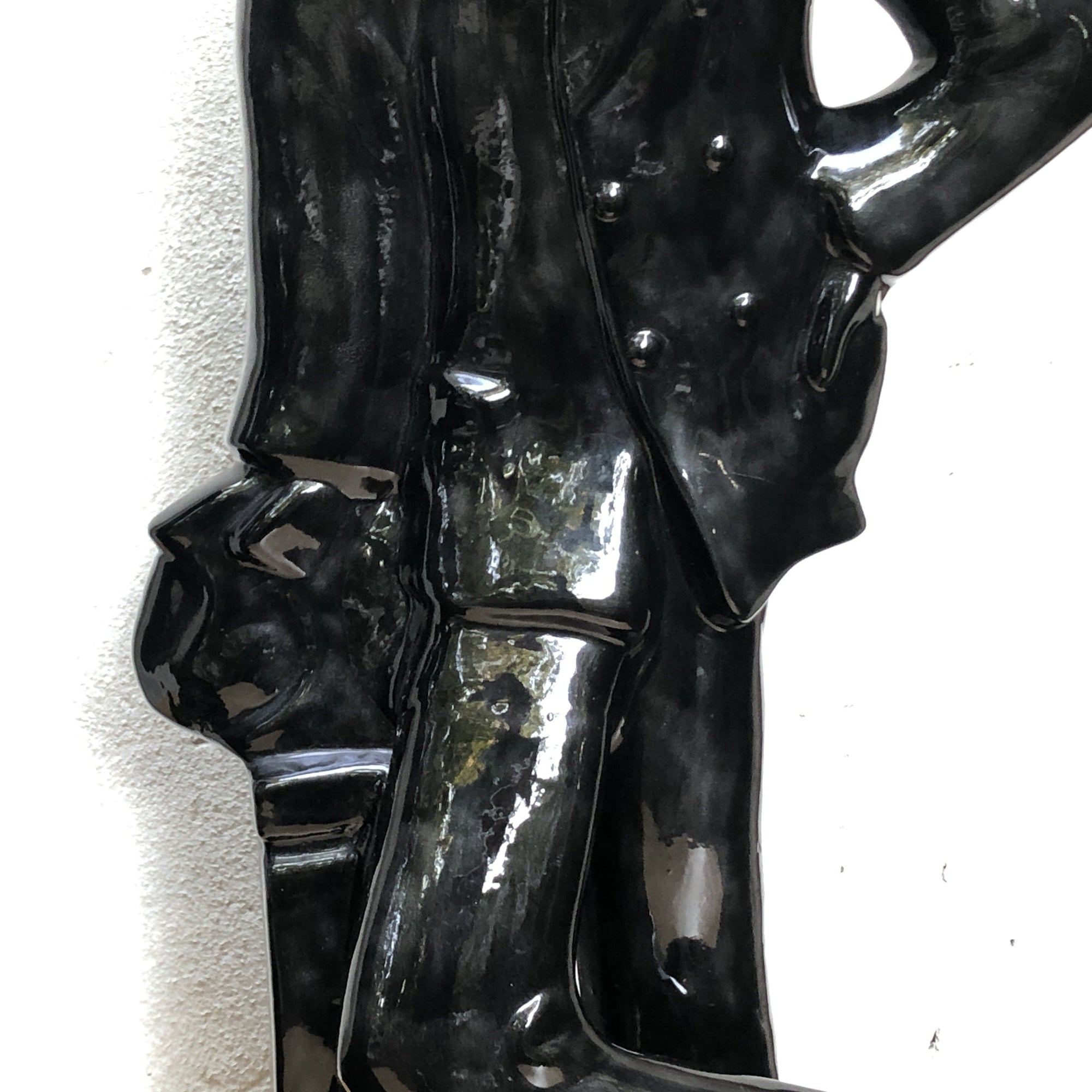I Like Mike's Mid Century Modern Wall Decor & Art Neo Deco Black Ceramic Man & Woman Table Sculptures, 1980's