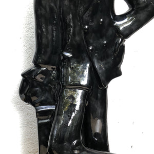 I Like Mike's Mid Century Modern Wall Decor & Art Neo Deco Black Ceramic Man & Woman Table Sculptures, 1980's