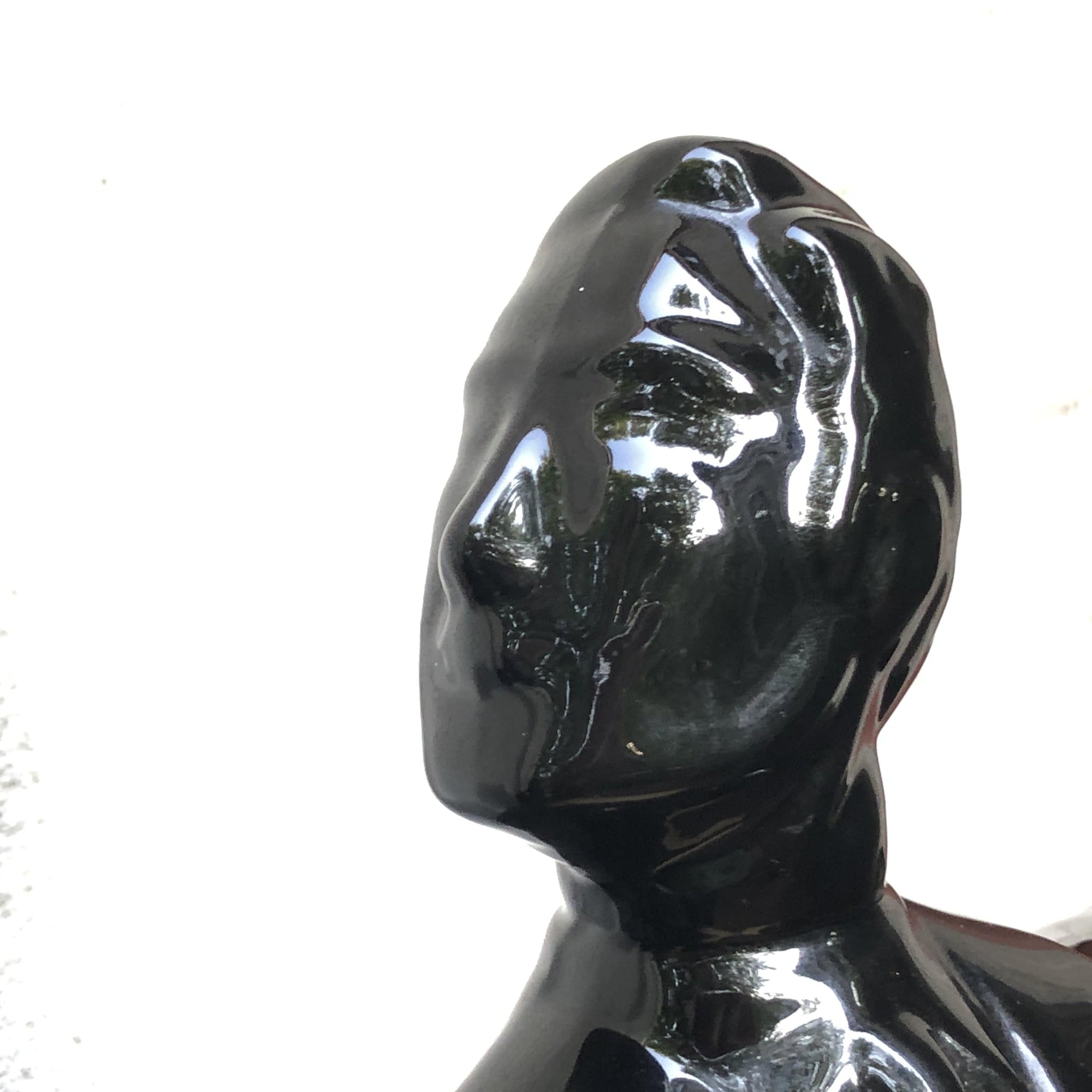 I Like Mike's Mid Century Modern Wall Decor & Art Neo Deco Black Ceramic Man & Woman Table Sculptures, 1980's