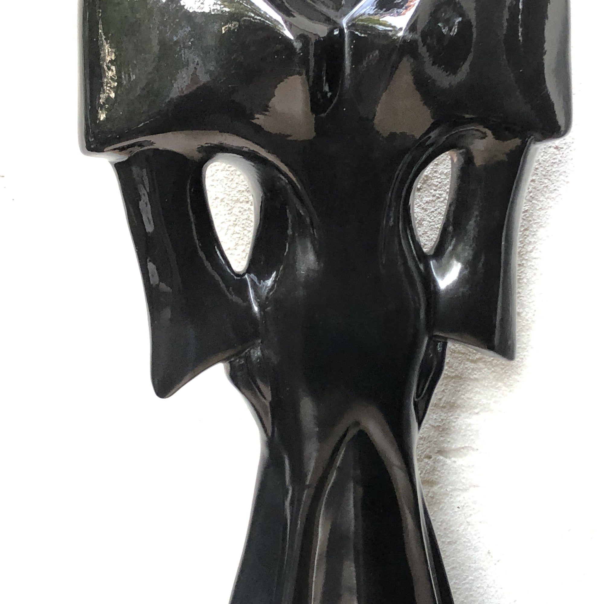 I Like Mike's Mid Century Modern Wall Decor & Art Neo Deco Black Ceramic Man & Woman Table Sculptures, 1980's