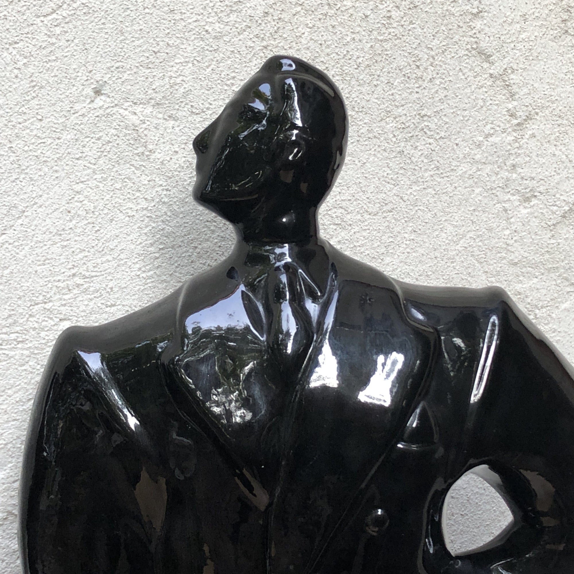 I Like Mike's Mid Century Modern Wall Decor & Art Neo Deco Black Ceramic Man & Woman Table Sculptures, 1980's