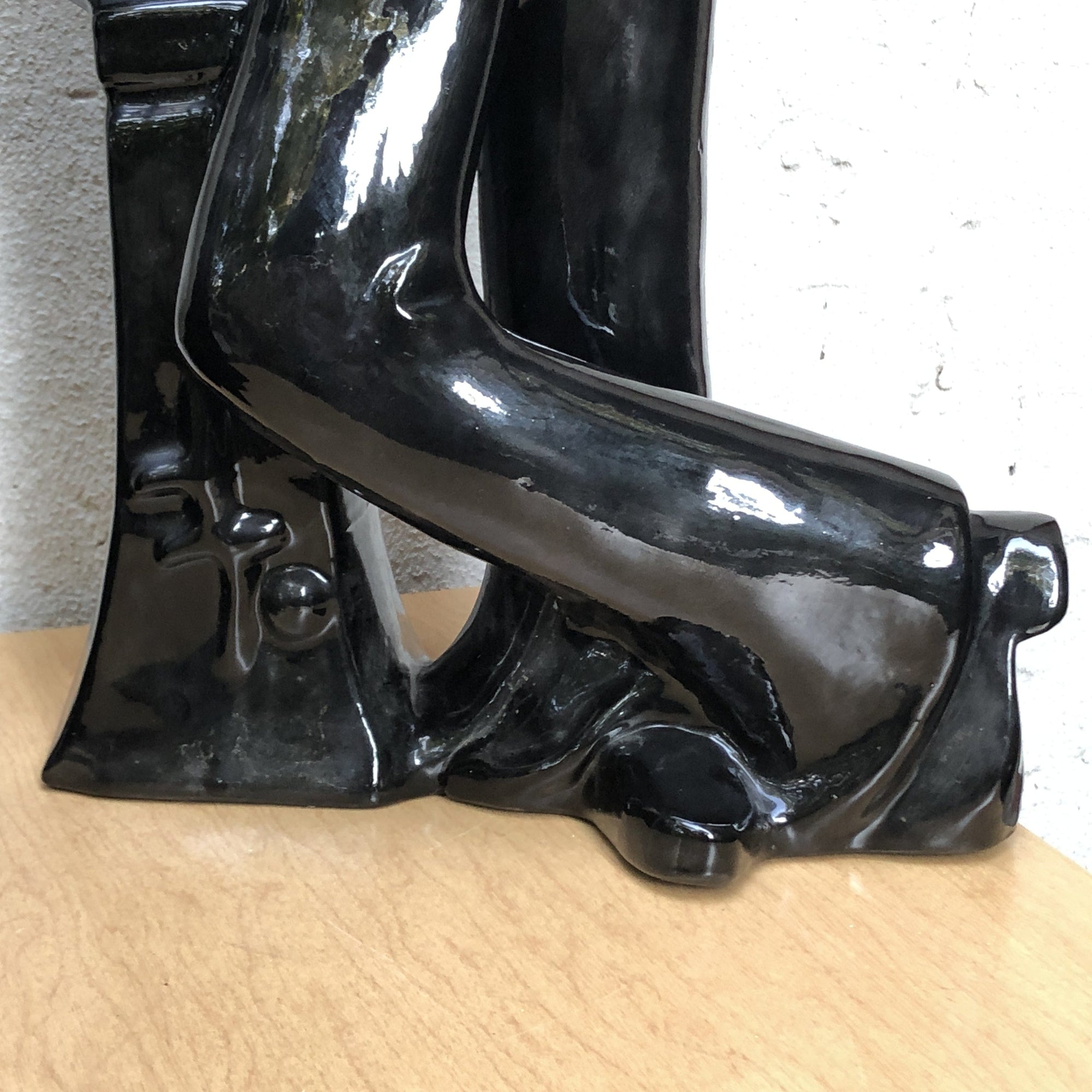 I Like Mike's Mid Century Modern Wall Decor & Art Neo Deco Black Ceramic Man & Woman Table Sculptures, 1980's