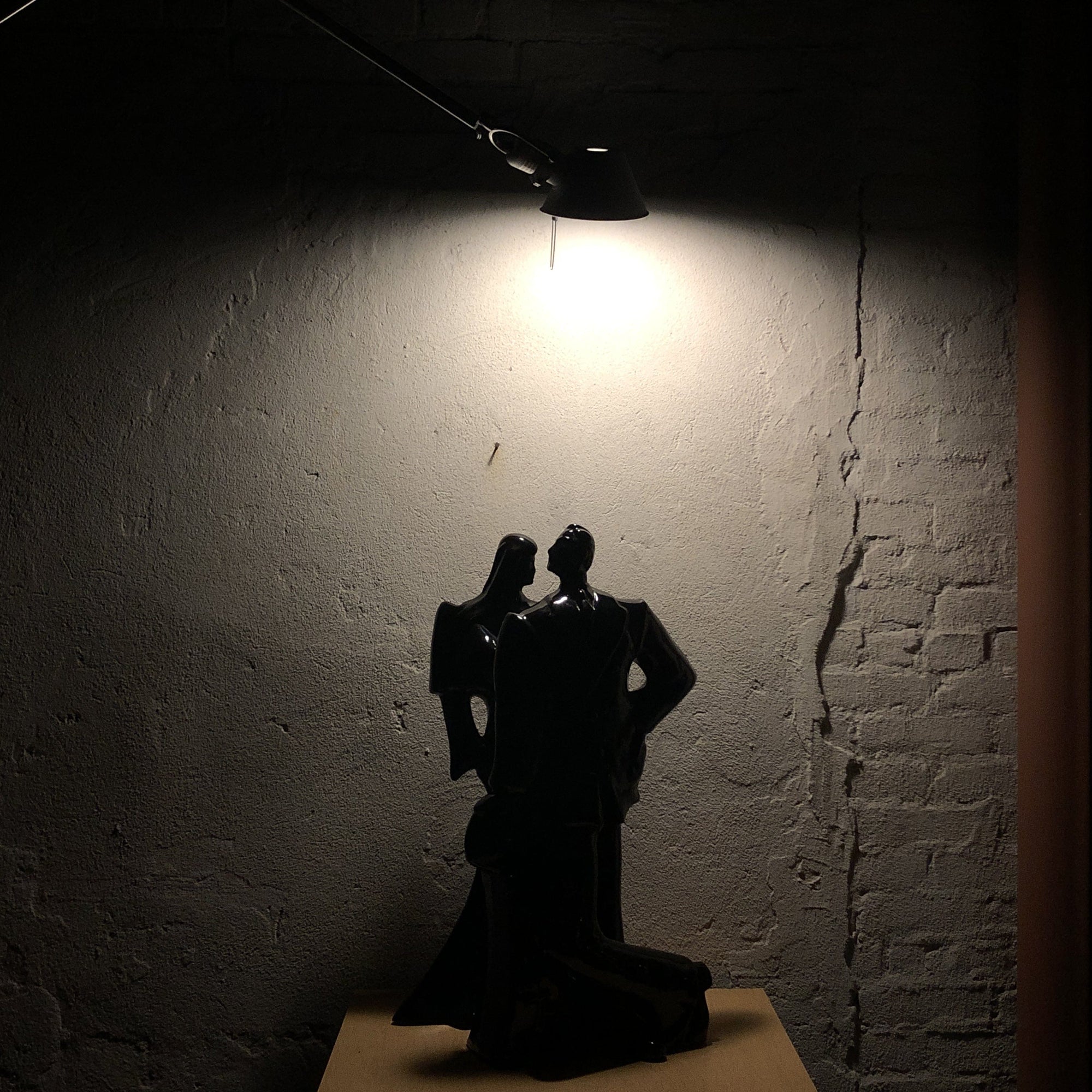 I Like Mike's Mid Century Modern Wall Decor & Art Neo Deco Black Ceramic Man & Woman Table Sculptures, 1980's