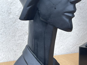 I Like Mike's Mid Century Modern Wall Decor & Art Neo Deco Pair Black Ceramic Man & Woman by David Fisher for Austin Productions, 1988