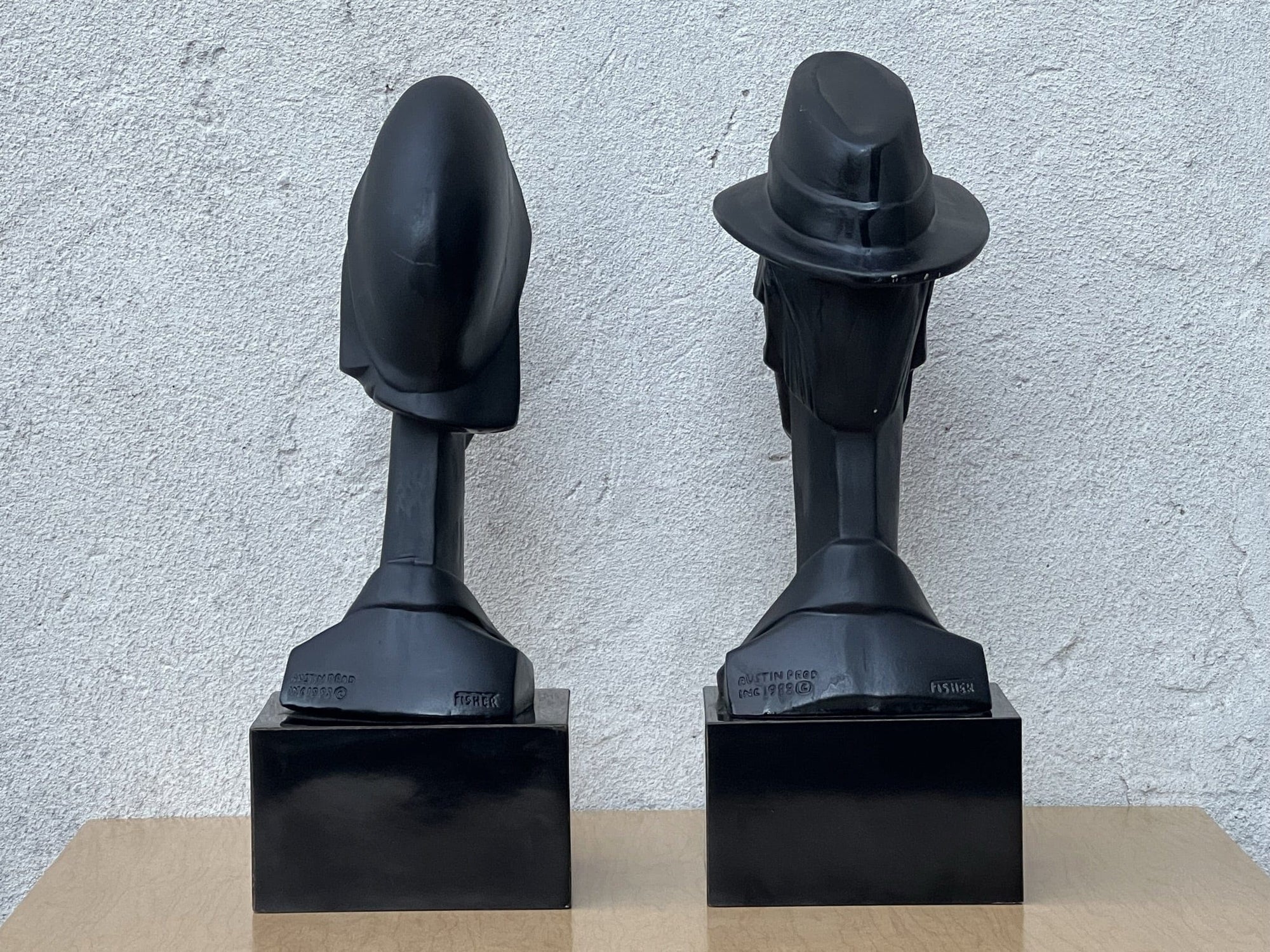 I Like Mike's Mid Century Modern Wall Decor & Art Neo Deco Pair Black Ceramic Man & Woman by David Fisher for Austin Productions, 1988