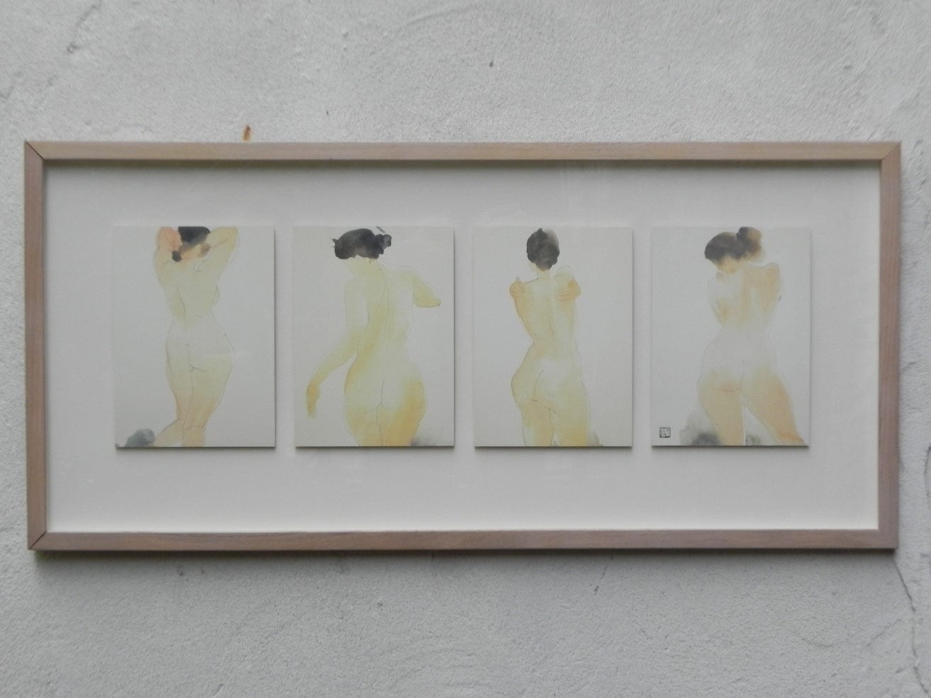 I Like Mike's Mid Century Modern Wall Decor & Art Nude Japanese Watercolor Series Framed in Shadow Box, Linderas