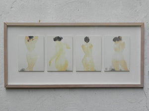 I Like Mike's Mid Century Modern Wall Decor & Art Nude Japanese Watercolor Series Framed in Shadow Box, Linderas