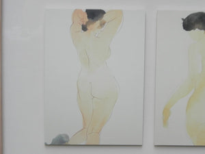 I Like Mike's Mid Century Modern Wall Decor & Art Nude Japanese Watercolor Series Framed in Shadow Box, Linderas