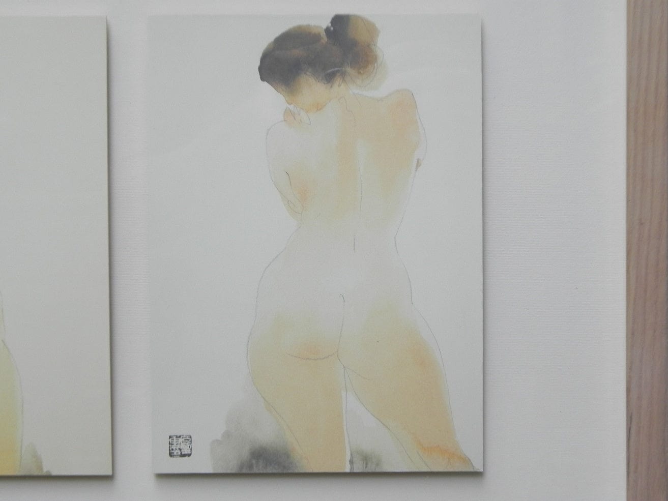 I Like Mike's Mid Century Modern Wall Decor & Art Nude Japanese Watercolor Series Framed in Shadow Box, Linderas