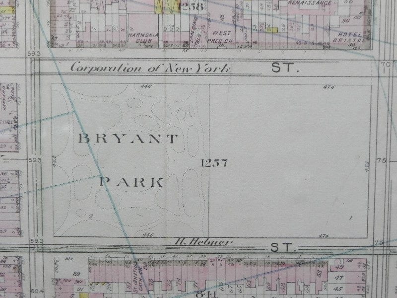 I Like Mike's Mid Century Modern Wall Decor & Art Old Manhattan Map, Framed, Bryant Park Area, Bromley Atlas City of New York 1897