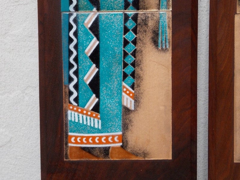 I Like Mike's Mid-Century Modern Wall Decor & Art Orange & Aqua Blue Enameled Roman - Greco / Greek / Grecian / Etruscan Wall Hangings