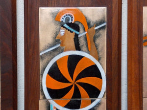 I Like Mike's Mid-Century Modern Wall Decor & Art Orange & Aqua Blue Enameled Roman - Greco / Greek / Grecian / Etruscan Wall Hangings