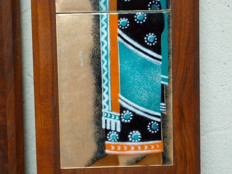 I Like Mike's Mid-Century Modern Wall Decor & Art Orange & Aqua Blue Enameled Roman - Greco / Greek / Grecian / Etruscan Wall Hangings