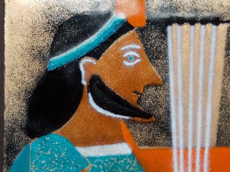 I Like Mike's Mid-Century Modern Wall Decor & Art Orange & Aqua Blue Enameled Roman - Greco / Greek / Grecian / Etruscan Wall Hangings