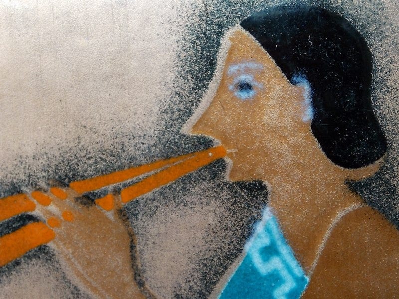I Like Mike's Mid-Century Modern Wall Decor & Art Orange & Aqua Blue Enameled Roman - Greco / Greek / Grecian / Etruscan Wall Hangings