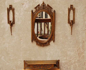 I Like Mike's Mid-Century Modern Wall Decor & Art Ornate Sconce Mirror Shelf Set by Syroco