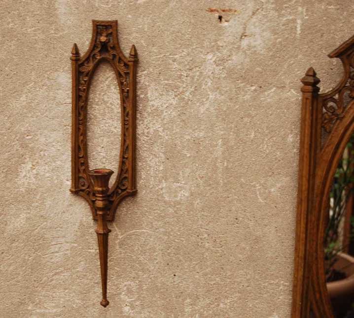 I Like Mike's Mid-Century Modern Wall Decor & Art Ornate Sconce Mirror Shelf Set by Syroco