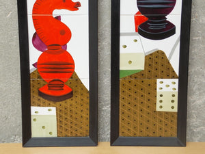 I Like Mike's Mid-Century Modern Wall Decor & Art Pair Black & Red Chess Ceramic Tile Wall Hangings - Game Room Decor