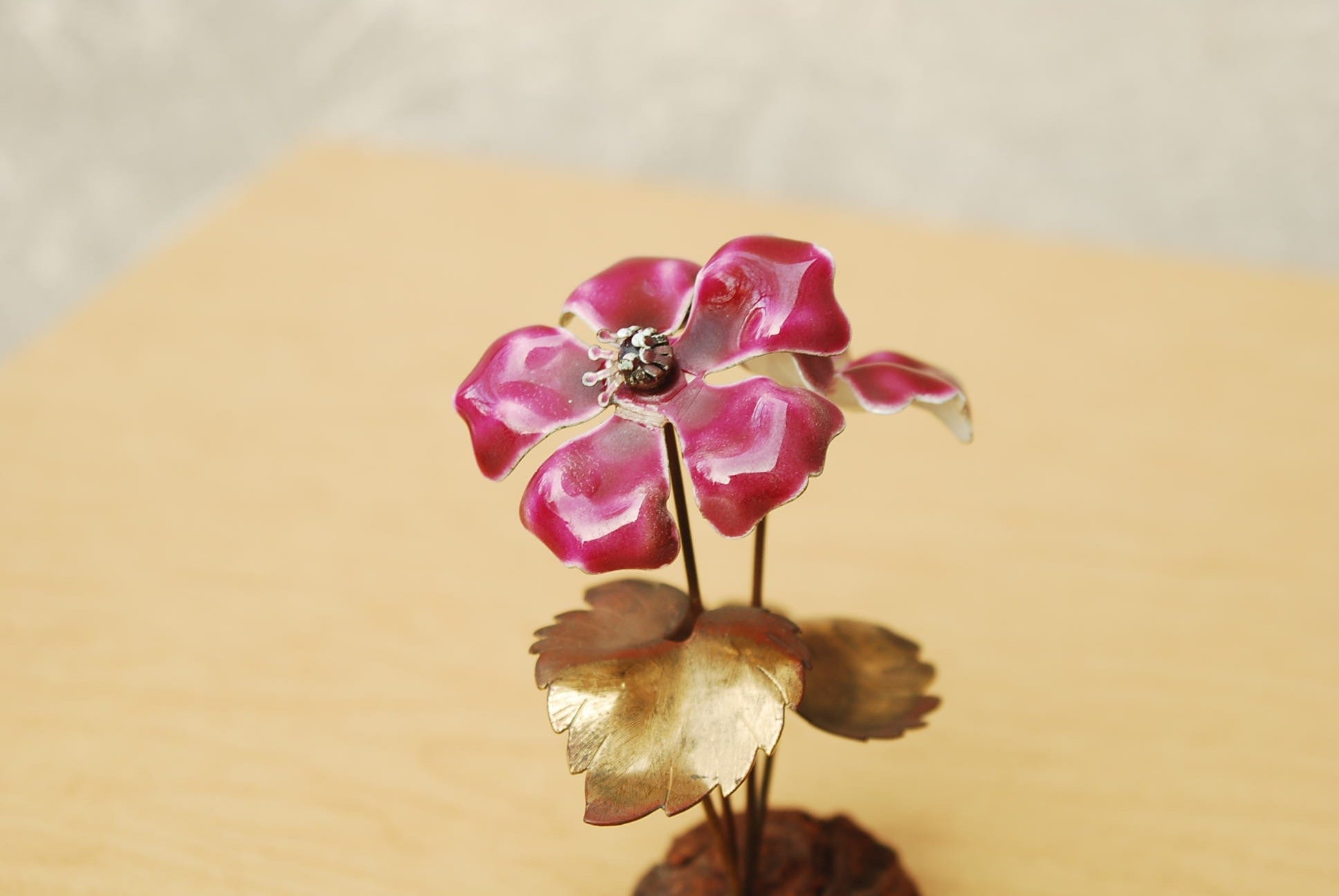 I Like Mike's Mid-Century Modern Wall Decor & Art Pair Bovano Copper Flowers with Red & Blue Enamel