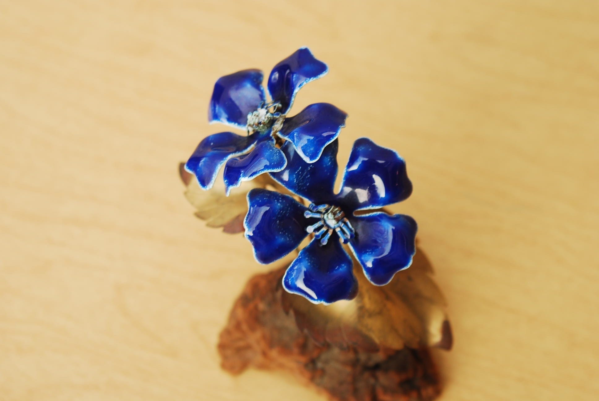 I Like Mike's Mid-Century Modern Wall Decor & Art Pair Bovano Copper Flowers with Red & Blue Enamel