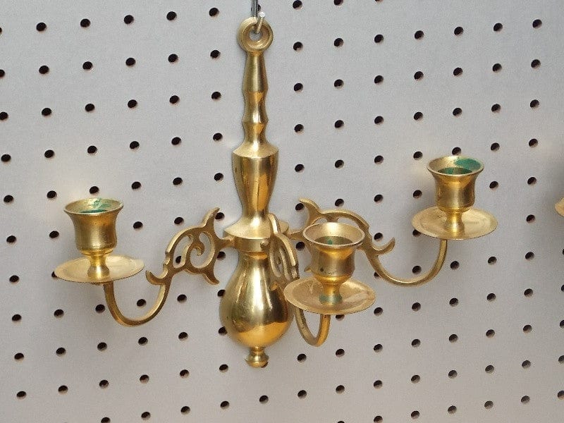 I Like Mike's Mid-Century Modern Wall Decor & Art Pair Brass 3-Candle Holder Sconces