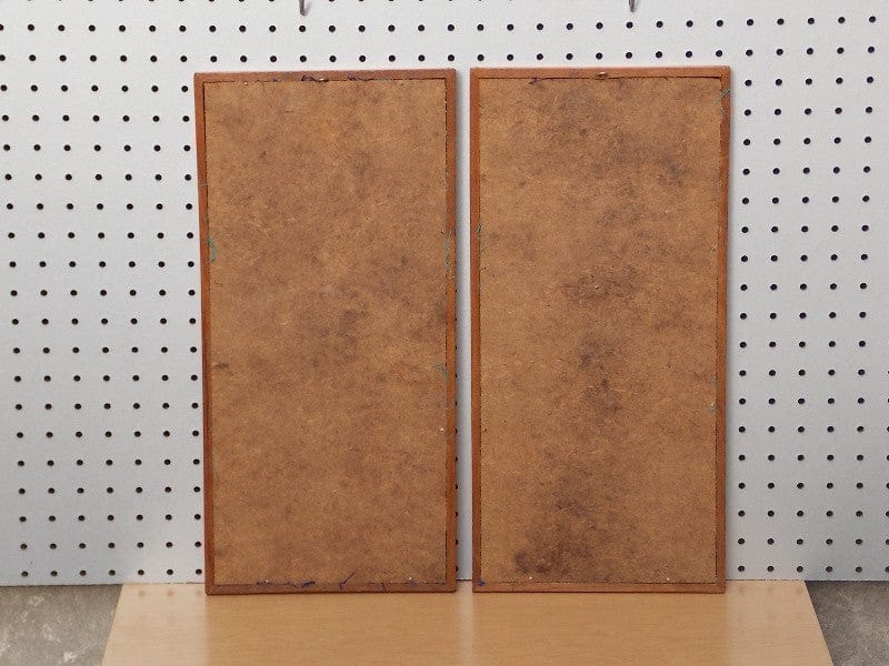 I Like Mike's Mid-Century Modern Wall Decor & Art Pair Carved Teak and Blue Asian Wall Hangings