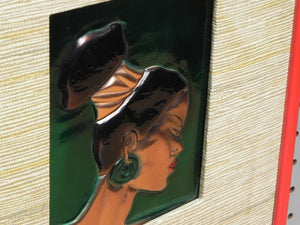 I Like Mike's Mid Century Modern Wall Decor & Art Pair Enamel on Tooled Copper Wall Hangings, African Women by Wanda Irwin