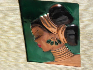 I Like Mike's Mid Century Modern Wall Decor & Art Pair Enamel on Tooled Copper Wall Hangings, African Women by Wanda Irwin