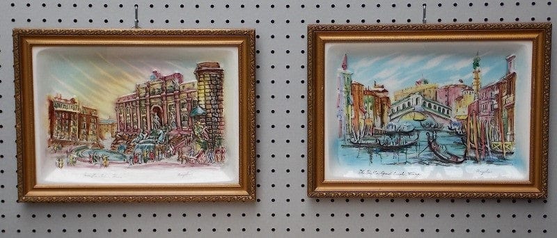 I Like Mike's Mid-Century Modern Wall Decor & Art Pair Framed Ceramic Italian Scenes Wall Hangings