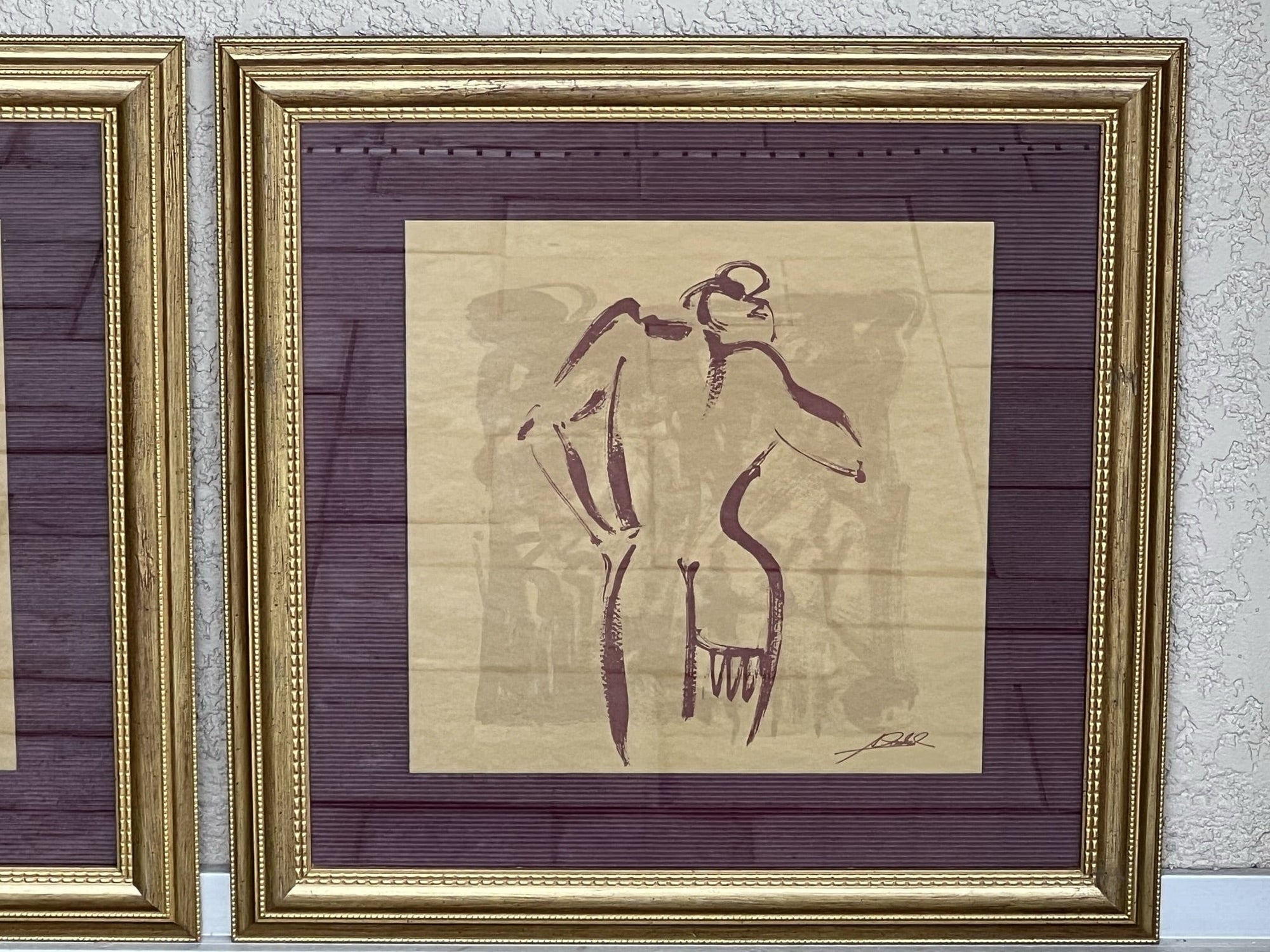 I Like Mike's Mid Century Modern Wall Decor & Art Pair Framed Square Modern Gold Burgundy Nude Wall Hangings, Print on Foil