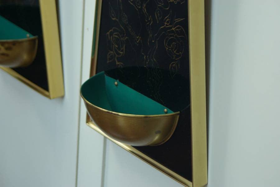 I Like Mike's Mid-Century Modern Wall Decor & Art Pair Glass and Metal Black & Gold Wall Sconces