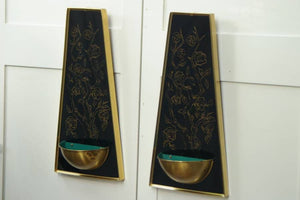 I Like Mike's Mid-Century Modern Wall Decor & Art Pair Glass and Metal Black & Gold Wall Sconces