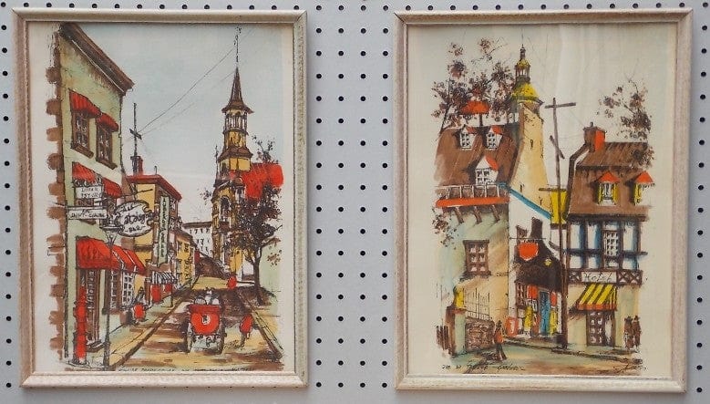 I Like Mike's Mid-Century Modern Wall Decor & Art Pair Mid Century French Canadian Village Scenes