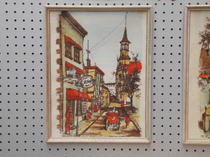 I Like Mike's Mid-Century Modern Wall Decor & Art Pair Mid Century French Canadian Village Scenes