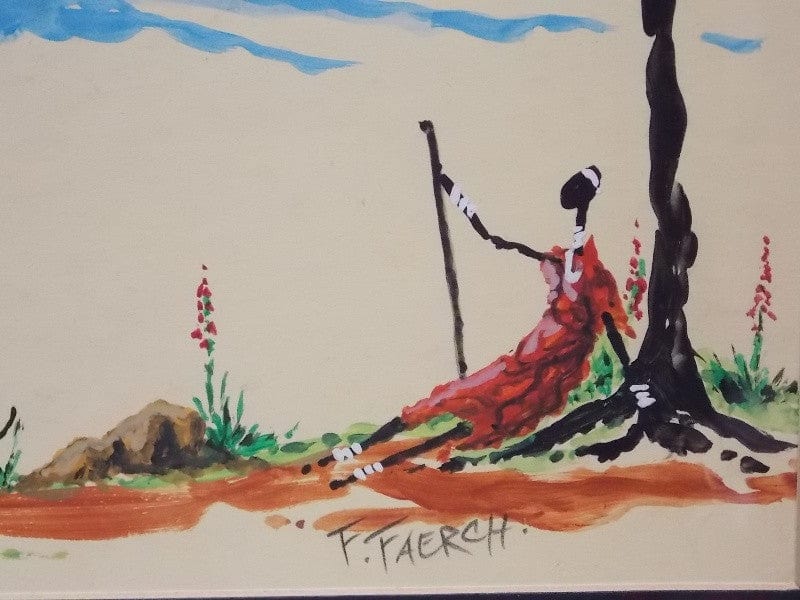 I Like Mike's Mid-Century Modern Wall Decor & Art Pair Original African Village Scenes Original Signed Paintings