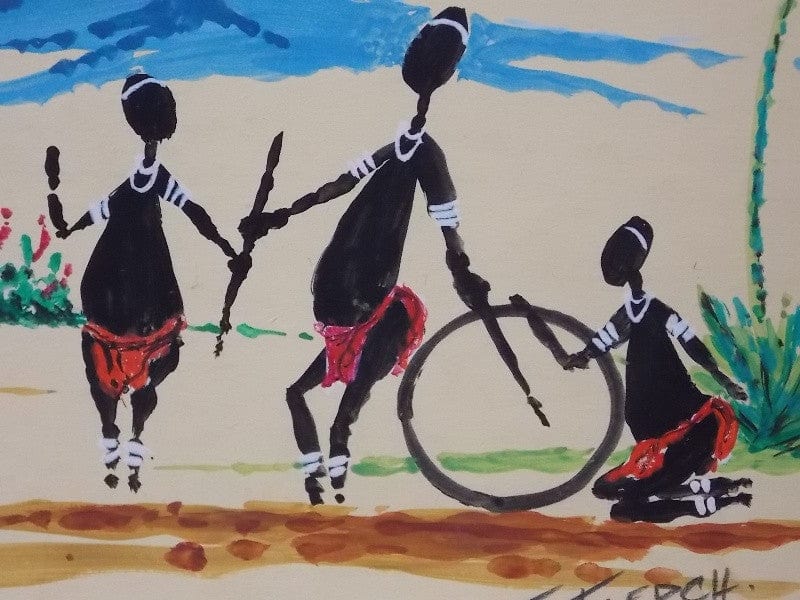 I Like Mike's Mid-Century Modern Wall Decor & Art Pair Original African Village Scenes Original Signed Paintings