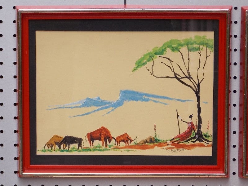 I Like Mike's Mid-Century Modern Wall Decor & Art Pair Original African Village Scenes Original Signed Paintings