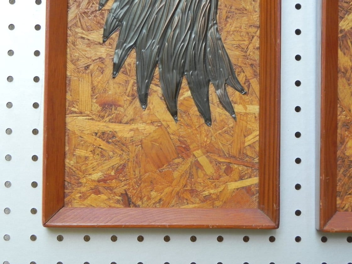 I Like Mike's Mid Century Modern Wall Decor & Art Pair Tooled Cooper Horses on Pressed Board Backing, Framed