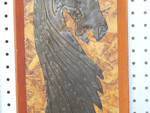 I Like Mike's Mid Century Modern Wall Decor & Art Pair Tooled Cooper Horses on Pressed Board Backing, Framed