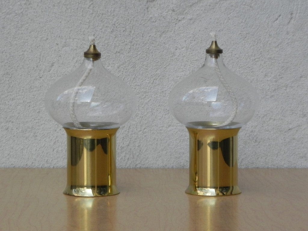 I Like Mike's Mid-Century Modern Wall Decor & Art Pair Vintage Glass Brass Danish Oil Lamps, New In Box