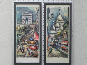I Like Mike's Mid Century Modern Wall Decor & Art Pair Vintage Lithos of Paris By Marius Girardo, Newly Framed