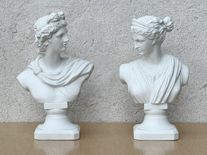 I Like Mike's Mid Century Modern Wall Decor & Art Pair White Classical Busts, Male and Female