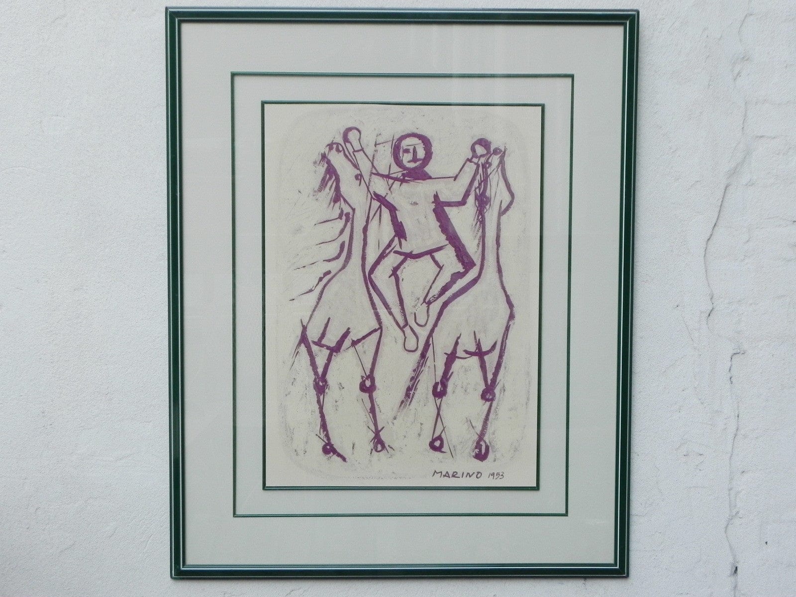 I Like Mike's Mid Century Modern Wall Decor & Art Rare Jinete (Horse Rider) by Marino Marini Large Framed Print 1953, Framed in Caracas