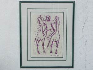 I Like Mike's Mid Century Modern Wall Decor & Art Rare Jinete (Horse Rider) by Marino Marini Large Framed Print 1953, Framed in Caracas
